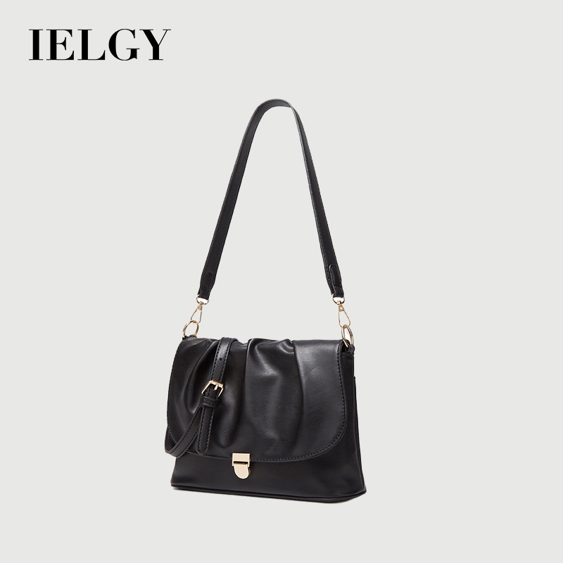 IELGY Túi xách mặt mềm dung tích lớn xếp li túi vuông nhỏ họa tiết túi xách nữ chéo một vai