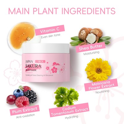 Mặt nạ bùn LAIKOU Sakura 25g Làm sạch sâu Mặt nạ kiểm soát dầu làm sáng da Tăng cường bức xạ