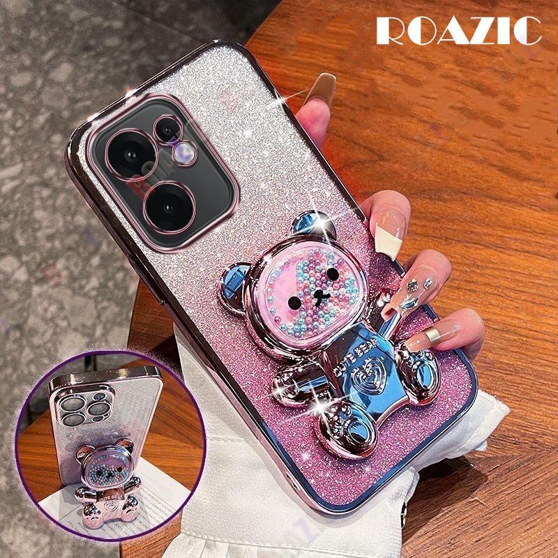 Giá đỡ gấu kẹo dễ thương cho OPPO Reno 13F / OPPO Reno 13F 5G / OPPO Reno 13F 4G Vỏ giấy lấp lánh sa