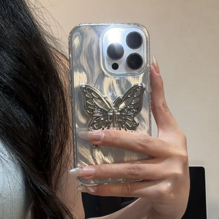 Sang Trọng Laser 3D Bạc Bướm Giá Đỡ Ốp Lưng Điện Thoại iPhone 13 11 12 15 16 Pro Max 14 Plus 16Pro Ốp Lưng Chống Sốc Ốp Lưng