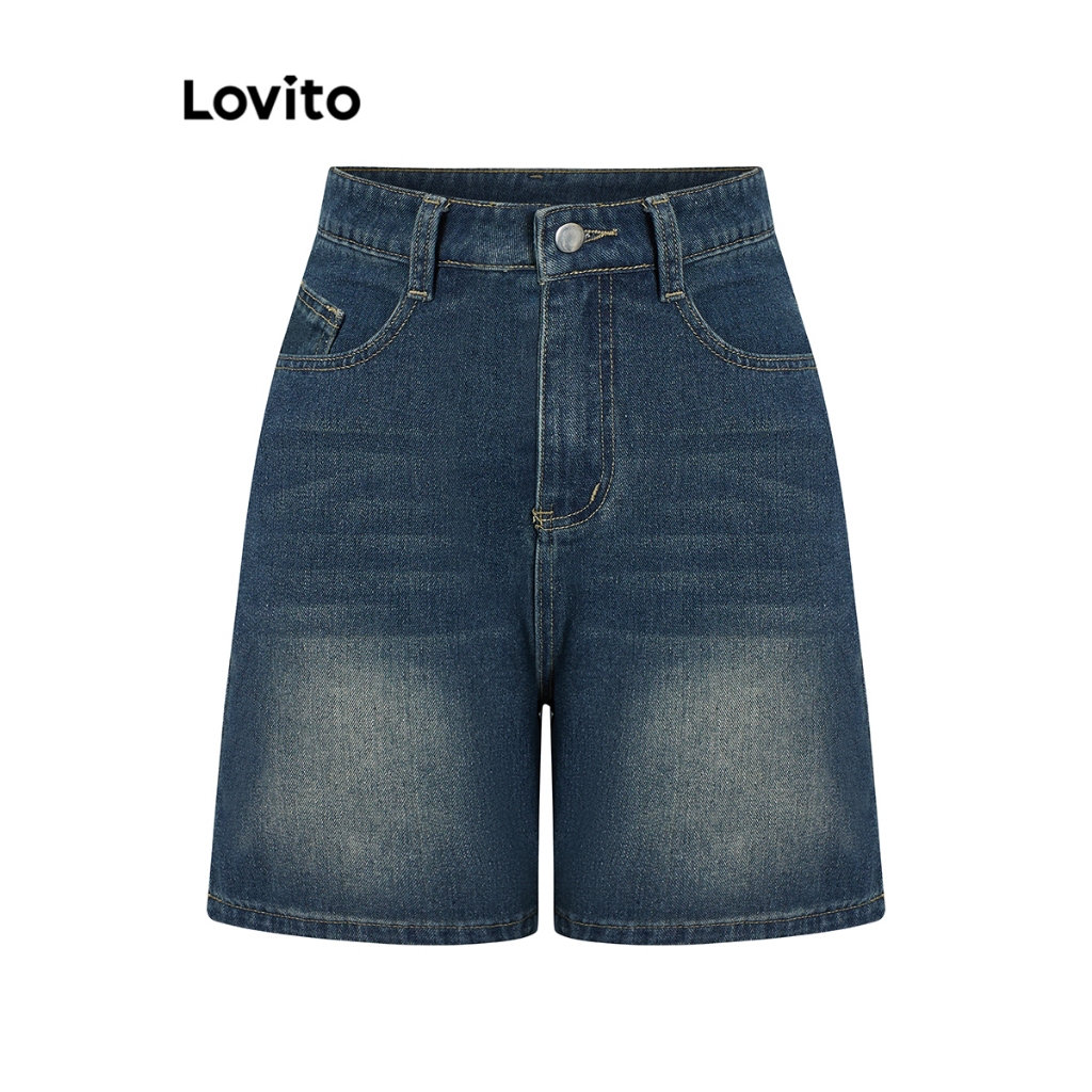 (KOL‘s pick) Quần short nữ jean cạp cao denim Lovito có túi màu trơn thường ngày cho nữ LNA19020 (Nhiều màu) | BigBuy360 - bigbuy360.vn