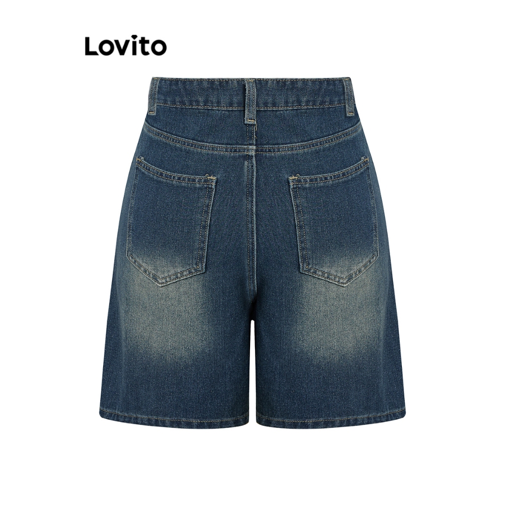 (KOL‘s pick) Quần short nữ jean cạp cao denim Lovito có túi màu trơn thường ngày cho nữ LNA19020 (Nhiều màu) | BigBuy360 - bigbuy360.vn