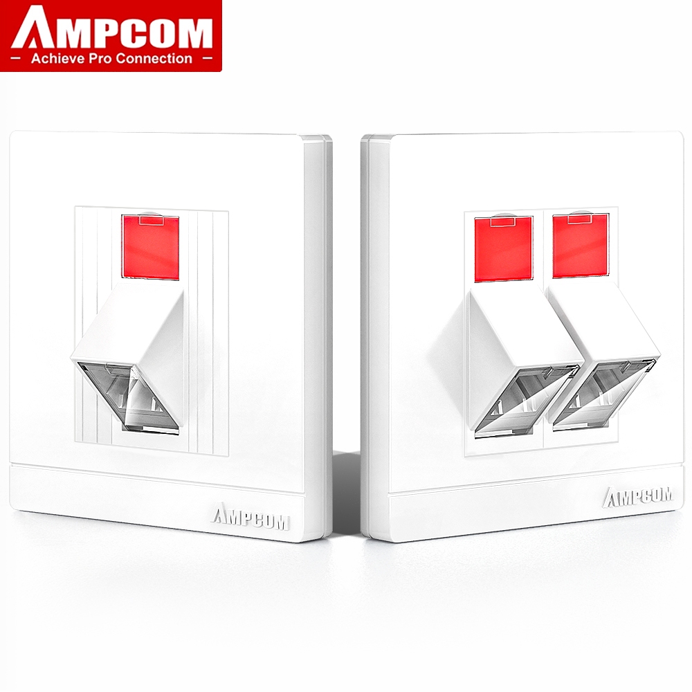 Mặt nạ góc AMPCOM 86 * 86mm có giá đỡ khớp nối sợi quang, tương thích với các mô-đun Keystone mạng v