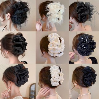 Nâng Cao Lông Vũ Bong Bóng Gypsophila Organza Nhiều Lớp Nơ Kẹp Tóc Đầu Sau Lớn Cá Mập Kẹp Phụ Kiện Tóc Thời Trang