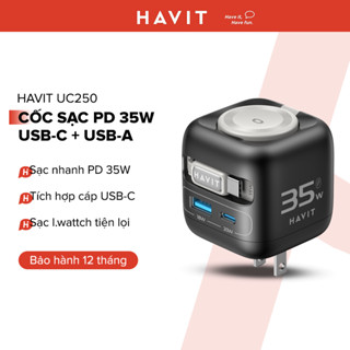 Cốc Sạc Nhanh HAVIT UC250, Tích Hợp Cáp USB-C PD 35W, USB-C 20W + USB-A 18W + Qi 2W - BH 12 Tháng