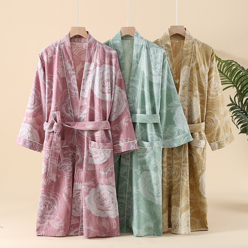 Áo choàng Kimono Nhật Bản Unisex Phong cách Cặp đôi Áo choàng tắm 100% sợi Cotton Sợi Jacquard Xuân 