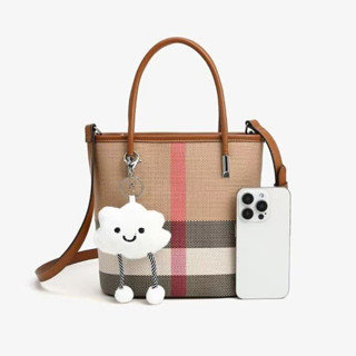 Túi Tote bag xách tay màu tương phản, túi Nữ,  vải bố Ghép họa tiết ca rô