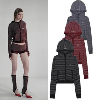 Badblood 2025 New Beyond Soft Button Up Cardigan có mũ trùm đầu - Rượu sọc