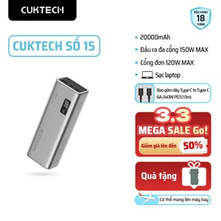 Sạc dự phòng CUKTECH SỐ 15 Dung lượng lớn 20000mAh 2C1A Đa cổng 150W MAX công suất lớn Xiaomi Samsung
