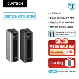 Sạc dự phòng CUKTECH SỐ 15 ULTRA 20000mAh 210W Sạc nhanh cổng đơn PD3.1 140W 2C1A laptop Xiaomi RedmiBook