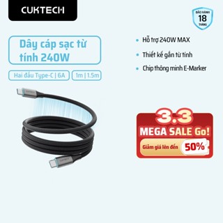 Dây sạc CUKTECH 1m 1.5m Dây sạc từ tính 240W sạc nhanh Type C to Type C | 6A  PD3.1 cho laptop Xiaomi ThinkPad RedmiBook Pro 480Mbps