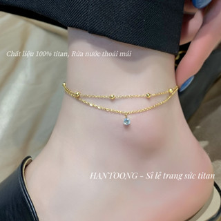 Lắc chân titan nữ không gỉ mạ vàng 18k thiết kế 2 tầng đá nhỏ nhẹ nhàng thanh lịch 