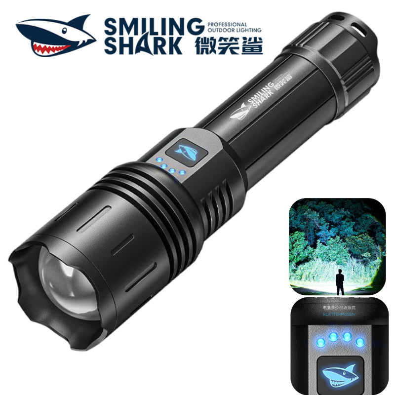 【10000LM】Đèn pin Smiling Shark Led M80 laser trắng USB sạc lại được 4 chế độ điều chỉnh thu phóng đư