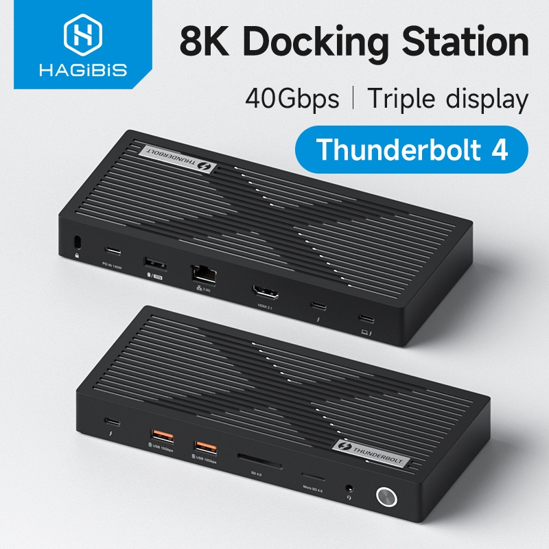 Ga nối 12 trong 1 Hagibis Thunderbolt 4 Hub với màn hình kép Dock màn hình 8K / 4K Trạm nối 40Gbps v