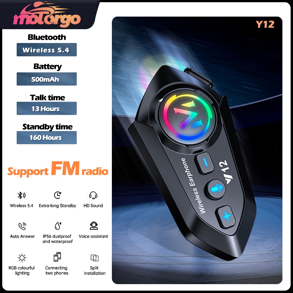 Y12 FM Mũ bảo hiểm xe máy Tai nghe Bluetooth 5.4 Tai nghe nói thực hành không dây xe máy Tai nghe Mo