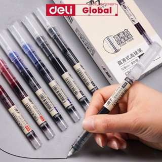 Bút Gel Deli Ngòi 0.5mm Mực Khô Nhanh Viết Trơn Tru Kèm Đầu Đánh Dấu - Màu Xanh/Đen/Đỏ Dành Cho Học Sinh
