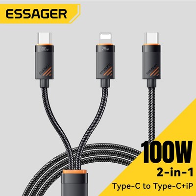 Essager USB-C sang Type-C + Giao diện cổng Ip Cáp dữ liệu sạc nhanh 2 trong 1 Chất liệu nâng cấp