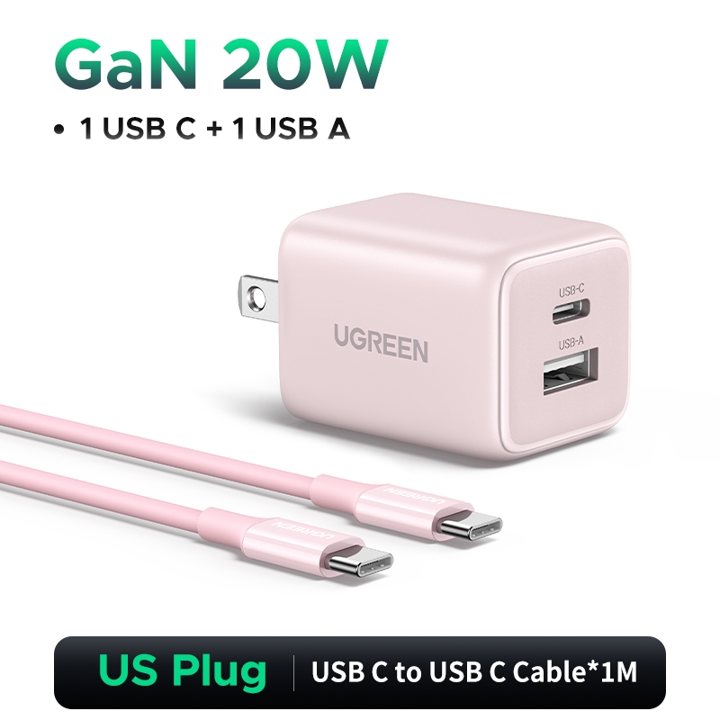 【 Nexode + 2 Cổng 】 UGREEN 20W GaN Sạc Mini USB C Sạc Điện Thoại PD3.0 QC3.0 Cho iPhone 16 15 14 Pro
