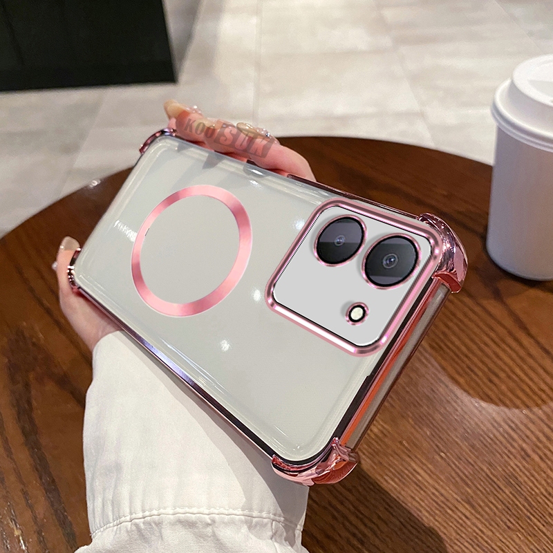 Ốp Lưng Trong Suốt Cho Vivo Y36 Y27 Y27S Y35 Tấm Từ Tính Vỏ Điện Thoại Mạ Trong Suốt Mềm Chống Sốc