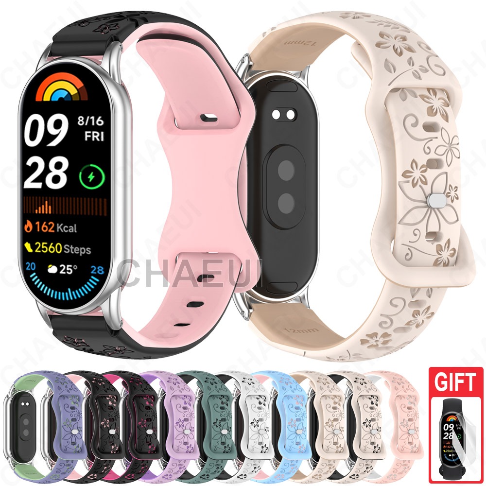 Dây đeo silicon Phụ kiện dây đeo dập nổi cho Xiaomi Smart Band 10 9 8 / Band 10 Ceramic Edition