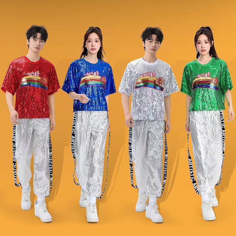 Nam Sáng Bóng Đính Kim Sa Lấp Lánh Áo Quần Bạc Bộ Thời Trang bling bling Áo Phông Hip Hop Jazz Dance