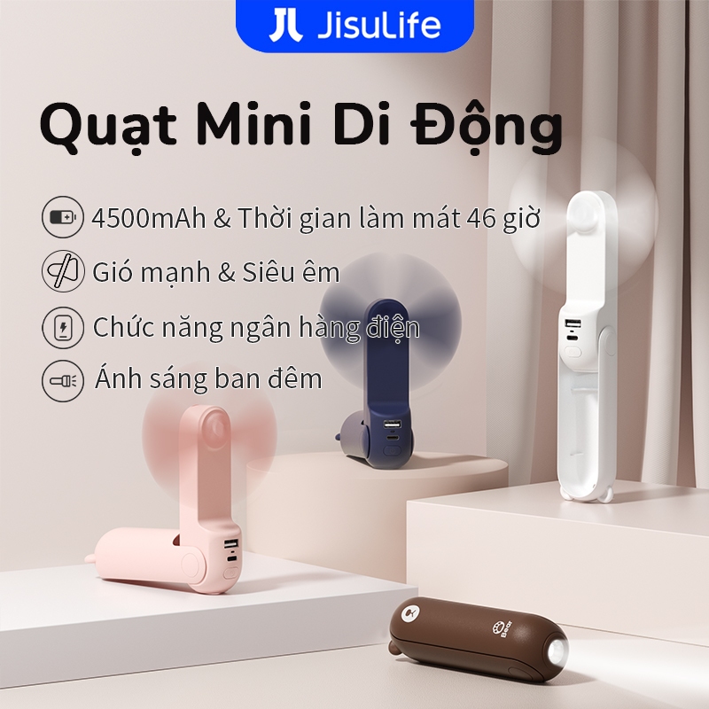 Quạt mini cầm tay JISULIFE 4500mAh/2000mAh Chức năng có thể gập lại 3 trong 1 gió yên tĩnh phù hợp với nhân viên văn phòng sinh viên