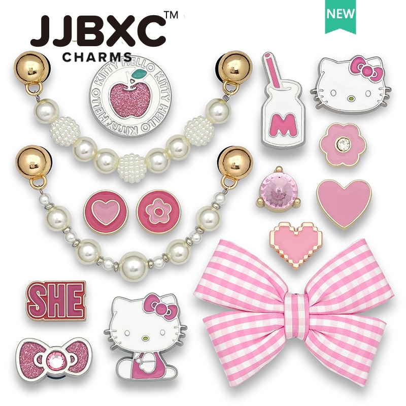 JJBXC cross  charm Kim Loại Quyến Rũ Phụ Kiện Giày Khóa Giày Dễ Thương Nơ Màu Hồng Hello Kitty Trái Tim Kim Cương Giày Thời Trang Độc Đáo Sticker Dép Cross