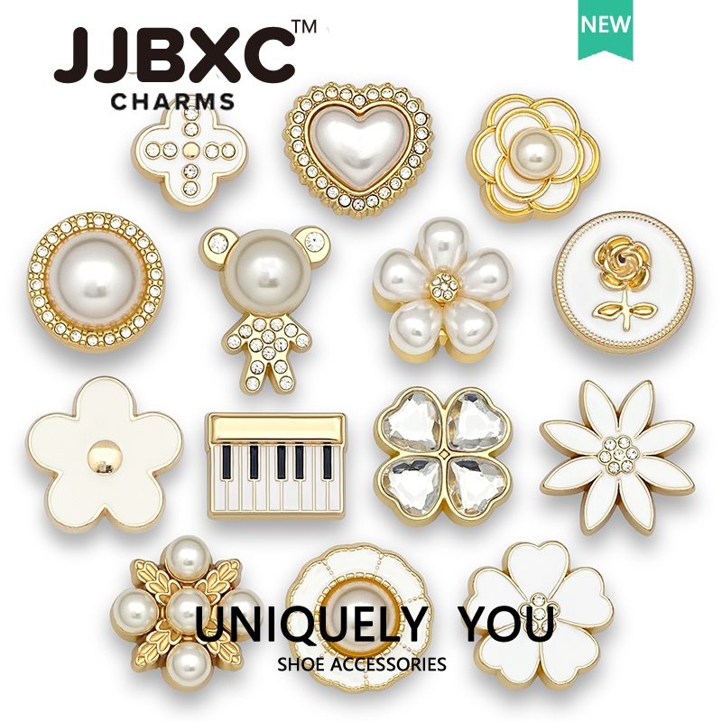 JJBXC Charm phụ kiện dép   - JJBXC Charm   Kim Loại Chéo - Ngọc Trai Kim Cương Cao Cấp - Phụ Kiện Giày Đá Quý Tự Làm - Khóa Trang Trí Thời Trang - Tặng Kèm Sticker Dép   Sticker Dép  