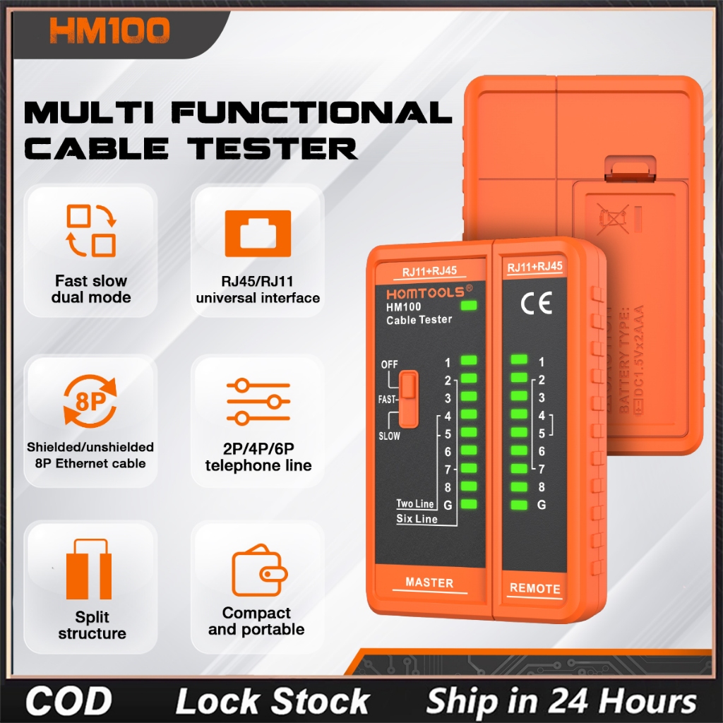 Máy kiểm tra cáp mạng HOMTOOLS HM100 Máy kiểm tra mạng 8P / 6P / 4P / 2P Máy kiểm tra cáp đo dây đượ