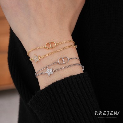 Drejew Kim Loại Chữ Hai Lớp Mặt Dây Chuyền Vòng Tay Thời Trang retro Nữ Tay Trang Sức