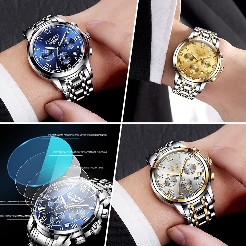 ZUNPAI Đồng hồ thông thường dành cho doanh nhân Không khí đơn giản Đồng hồ bấm giờ ba mắt đa chức năng Đồng hồ bơi thể thao chống thấm nước bằng thép không gỉ Đồng hồ phổ biến Chức năng lịch Đồng hồ thạch anh | BigBuy360 - bigbuy360.vn