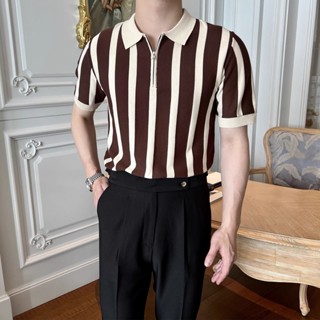 Nam Thoáng Mát Sọc Áo Sơ Mi Polo Nửa Dây Kéo Thoáng Khí Chống Nhăn Mùa Hè Kinh Doanh Top MEASON B72