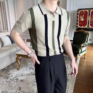 Nam Thoáng Mát Sọc Áo Sơ Mi Polo Thoáng Khí Chống Nhăn Mùa Hè Công Sở Thường Ngày MEASON B03