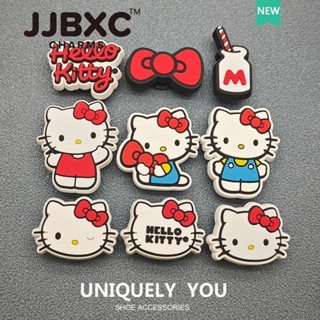 JJBXC Hello Kitty Cross Charms, Phụ Kiện Giày Hoạt Hình Màu Đỏ Dễ Thương, Khóa Trang Trí Lỗ Giày Độc Đáo, Sticker Dép Cross