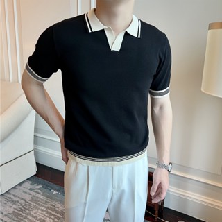 Nam Thoáng Mát Sọc Áo Sơ Mi polo Cổ Chữ V Nhanh Khô Mùa Hè Đi Lại Thường Ngày Top MEASON B22