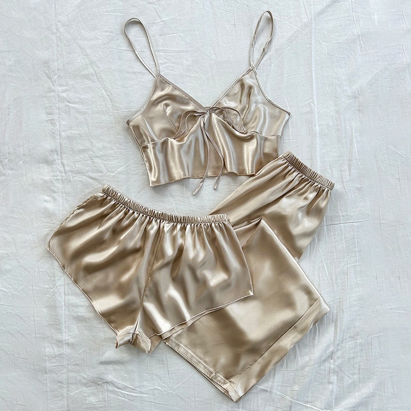 Bộ đồ ngủ lụa gợi cảm 3 món dành cho nữ Bộ đồ ngủ thời trang Bộ đồ ngủ mùa hè