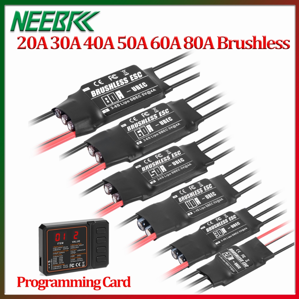 Neebrc 20A 30A 40A 50A 60A 80A ESC không chổi than Bộ điều khiển tốc độ UBEC 2-6S Thẻ lập trình cho 