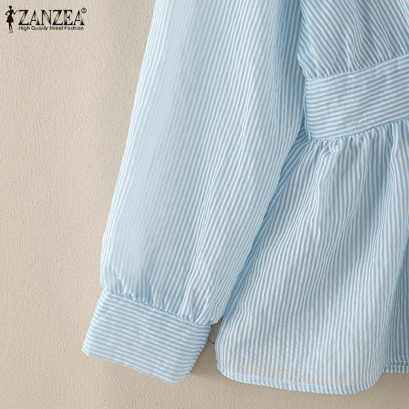 Zanzea Áo sơ mi nữ cổ chữ V thông thường Hàn Quốc có tay áo sọc eo | BigBuy360 - bigbuy360.vn