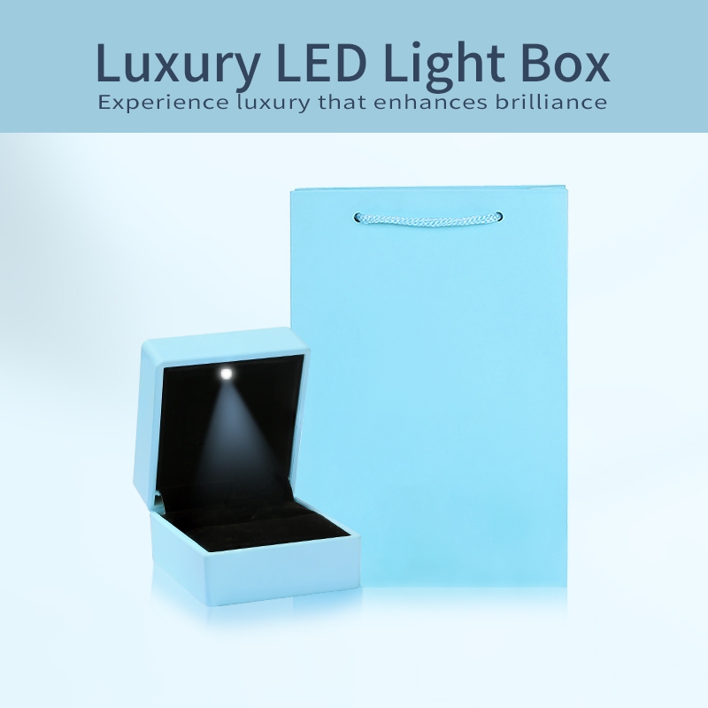 Hộp Đèn LED Trang Sức Sang Trọng Trưng Bày Nhẫn Đính Hôn Cưới Bông Tai Dây Chuyền Nhẫn Đôi Đơn Hộp Lưu Trữ và Quà Tặng