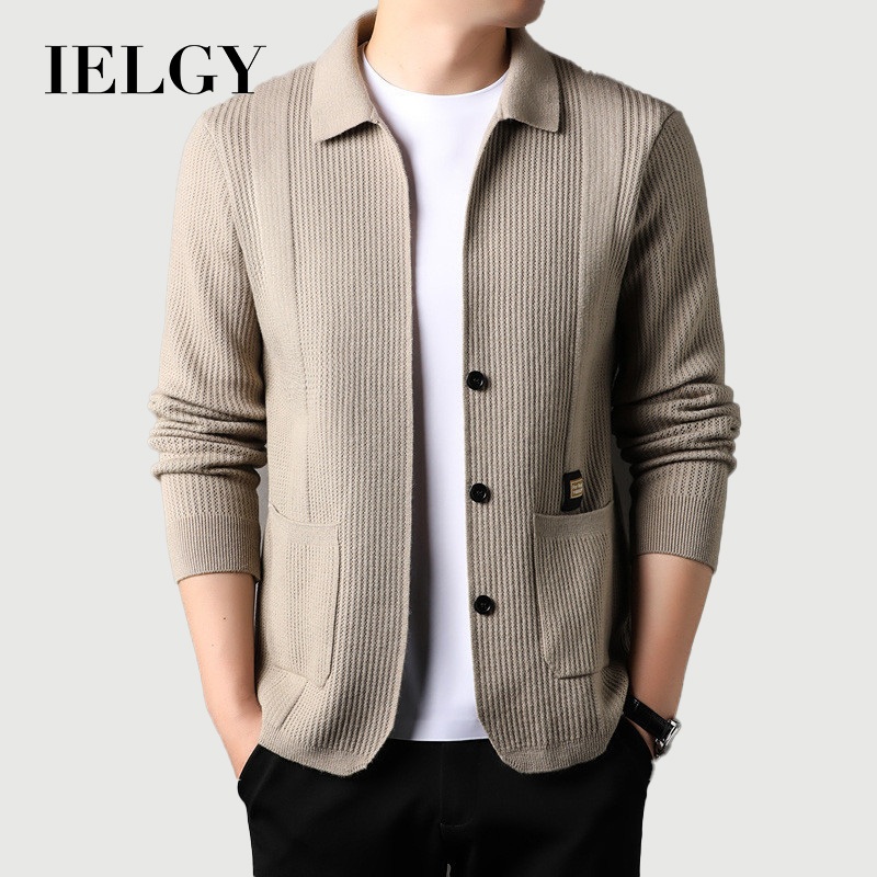 IELGY Dệt Kim Áo Len Cardigan Nam Xuân Thu Áo Khoác Màu Trơn