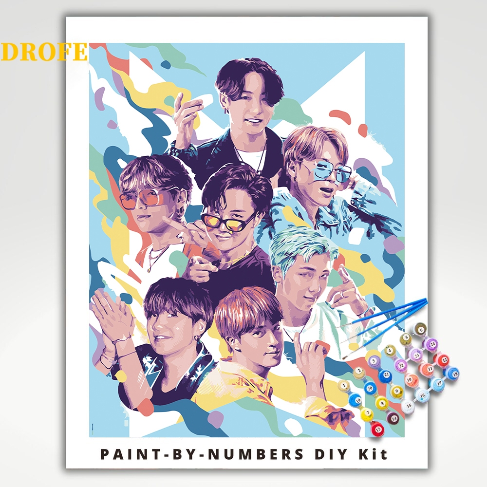 DROFE BTS Tranh Tô Màu Theo Số - Bộ DIY Vẽ Tranh Trang Trí Nhà, Giảm Căng Thẳng (Kèm Khung)