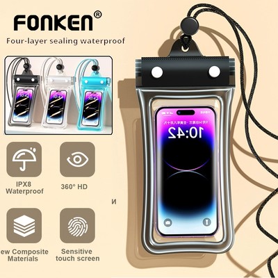 Ốp điện thoại chống nước Fonken Túi khí niêm phong 4 lớp Túi nổi cho điện thoại tối đa 7.2 inch