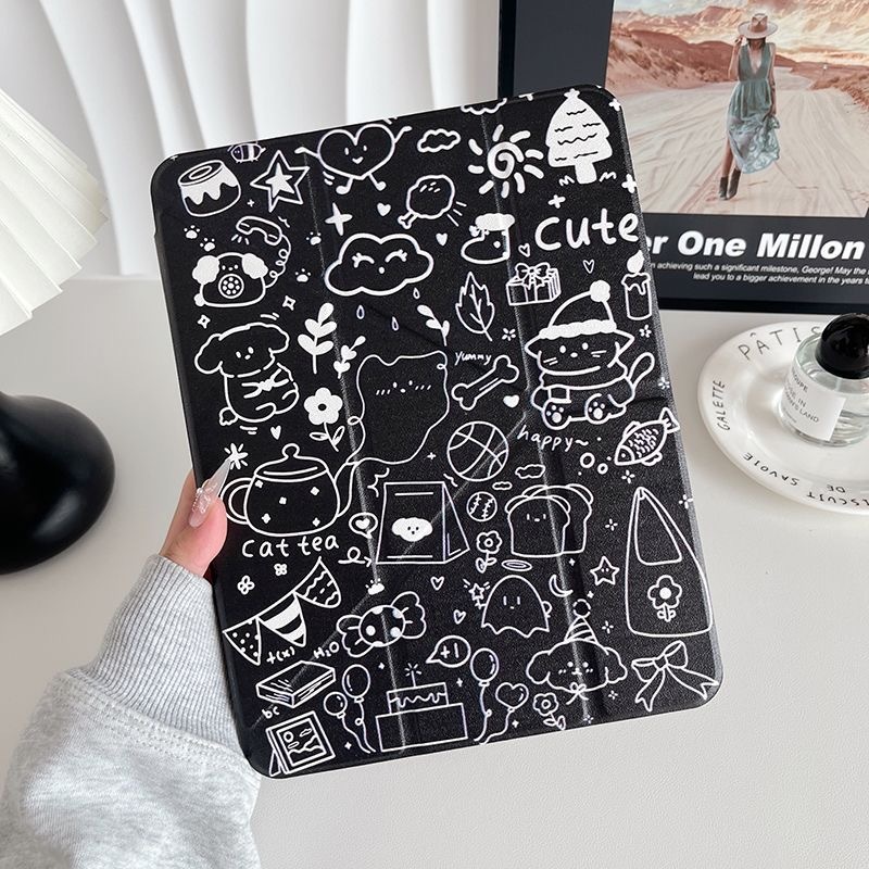 Vỏ iPad từ tính Graffiti Y-Fold Line màu trắng có khe cắm bút Tương thích cho iPad Air 6 Pro 2024 11