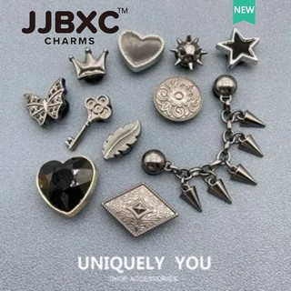 JJBXC Charm phụ kiện dép   - Jjbxc   Charms Giày - Khóa Trang Trí Dòng Kim Loại Màu Đen - Giày Chính Hãng Thích Ứng - Tặng Kèm Sticker Dép   Sticker Dép  
