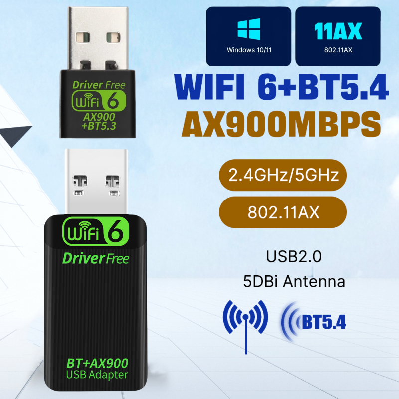 WiFi 6 AX900 BT5.4 USB WiFi Adapter USB Dongle Băng tần kép 2.4G / 5GHz Thẻ mạng WiFi không dây Bộ t