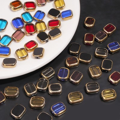 Beadia 10x12mm 5-10 miếng Hình Bầu Dục Kính Vàng Biên Giới Hạt Cho DIY Vòng Tay Vòng Cổ Bông Tai Trang Sức Làm