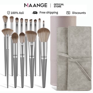 Set cọ trang điểm cá nhân MAANGE 14 cây màu xám bạc có bao da 1414