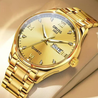  Oruss Original Nam Sang Trọng Thép Không Gỉ Lịch Kép Thời Trang Chống Thấm Nước Dạ Quang Đồng Hồ Vàng Phiên Bản Hàn Quốc Đồng Hồ Đeo Tay Thạch Anh Kinh Doanh 