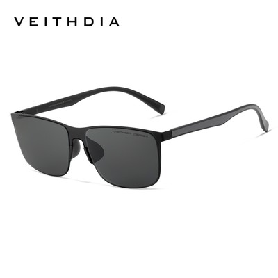 Kính râm phân cực nylon độ phân cực cao thời trang VEITHDIA dành cho nam có khung thép không gỉ vuông chống tia cực tím V8245
