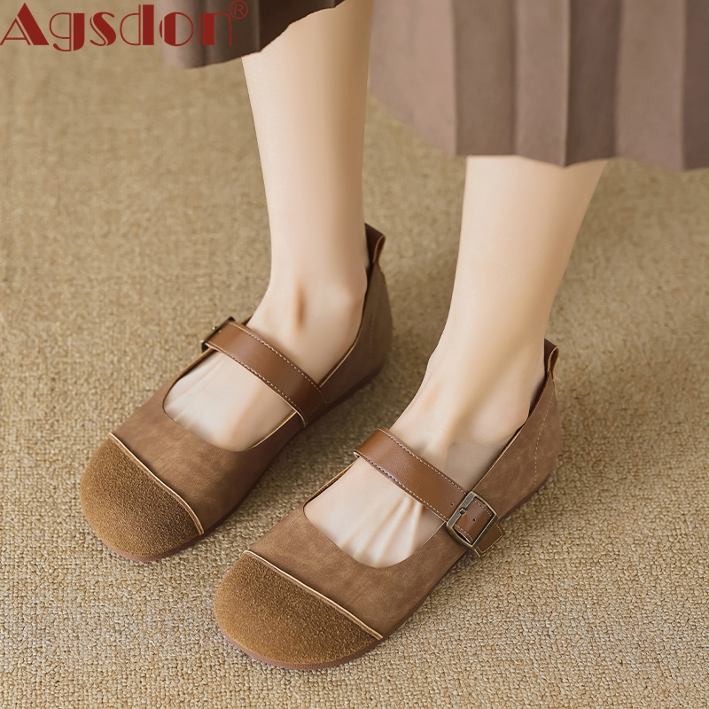 Giày Đế Bằng Agsdon Phong Cách Mới Giày Da Nhỏ Retro Boken Giày Mary Jane